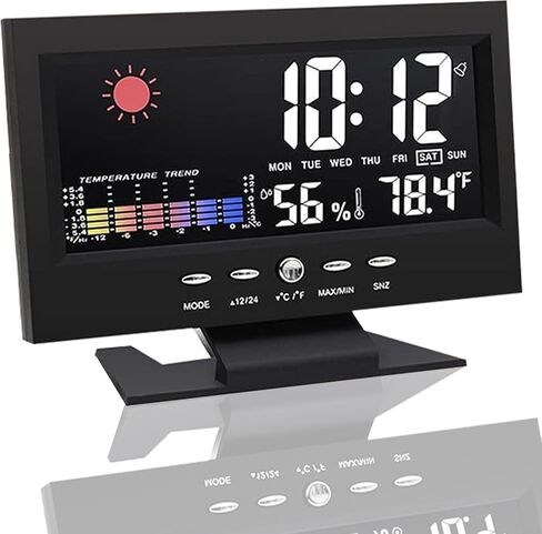 ساعة منبه رقمية LCD للطقس بجانب السرير مع كابل USB، خاصية الغفوة للتحكم في الصوت، وظيفة الإضاءة الخلفية، درجة الحرارة والرطوبة، تاريخ 12/24 ساعة، عرض واضح لغرفة النوم ومنضدة كبار السن in Saudi Arabia