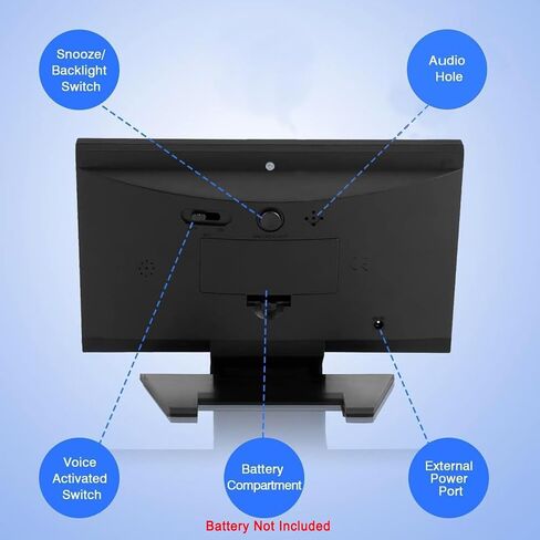 ساعة منبه رقمية LCD للطقس بجانب السرير مع كابل USB، خاصية الغفوة للتحكم في الصوت، وظيفة الإضاءة الخلفية، درجة الحرارة والرطوبة، تاريخ 12/24 ساعة، عرض واضح لغرفة النوم ومنضدة كبار السن in Saudi Arabia