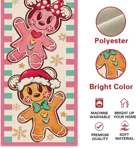 Christmas Cartoon Mouse Gingerbread Man Table Runner, Pink Xmas Holiday Kitchen Dining Table Decoration, Winter Funny Burlap Indoor Outdoor Home Decor Party Supply 13 x 72 Inches in Kuwait