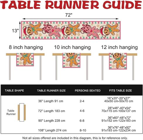 Christmas Cartoon Mouse Gingerbread Man Table Runner, Pink Xmas Holiday Kitchen Dining Table Decoration, Winter Funny Burlap Indoor Outdoor Home Decor Party Supply 13 x 72 Inches in Kuwait