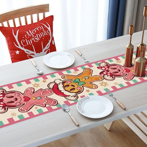 Christmas Cartoon Mouse Gingerbread Man Table Runner, Pink Xmas Holiday Kitchen Dining Table Decoration, Winter Funny Burlap Indoor Outdoor Home Decor Party Supply 13 x 72 Inches in Kuwait