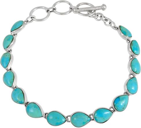 Turquoise Link Bracelet Sterling Silver 925 Genuine Turquoise & Gemstones in Saudi Arabia