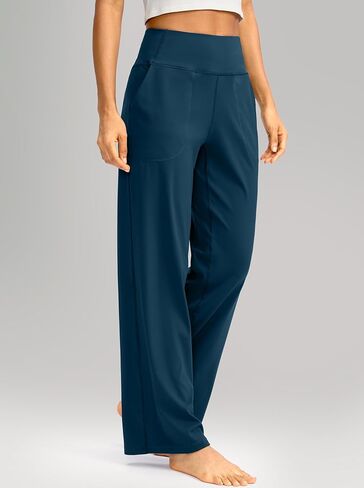 سراويل Soothfeel واسعة الساق للنساء، سراويل عمل اليوغا مع جيوب، سراويل رياضية عالية الخصر، سراويل صغيرة/طويلة 30 بوصة (أزرق داكن، L) in Kuwait