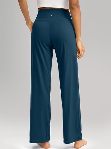 سراويل Soothfeel واسعة الساق للنساء، سراويل عمل اليوغا مع جيوب، سراويل رياضية عالية الخصر، سراويل صغيرة/طويلة 30 بوصة (أزرق داكن، L) in Kuwait