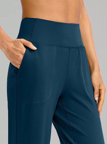 سراويل Soothfeel واسعة الساق للنساء، سراويل عمل اليوغا مع جيوب، سراويل رياضية عالية الخصر، سراويل صغيرة/طويلة 30 بوصة (أزرق داكن، L) in Kuwait
