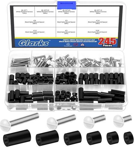 Glarks 245pcs Wall Plate Screws White with Nylon Round Spacers Set Long Electrical Outlet Screws Machine Screws Device Mounting Screws Outlet Plate Screw Faceplate Screw in Saudi Arabia