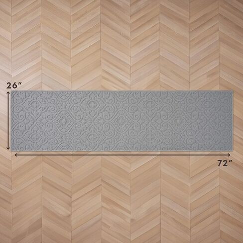 سجادة Laura Ashley عالية ومنخفضة معنقدة مقاس 26 بوصة × 72 بوصة وقابلة للغسل ومقاومة للانزلاق - رمادي فاتح Feya Solid in Kuwait