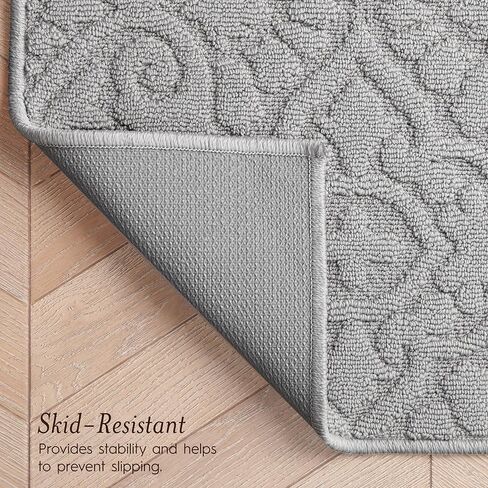 سجادة Laura Ashley عالية ومنخفضة معنقدة مقاس 26 بوصة × 72 بوصة وقابلة للغسل ومقاومة للانزلاق - رمادي فاتح Feya Solid in Kuwait