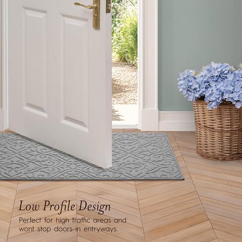 سجادة Laura Ashley عالية ومنخفضة معنقدة مقاس 26 بوصة × 72 بوصة وقابلة للغسل ومقاومة للانزلاق - رمادي فاتح Feya Solid in Kuwait