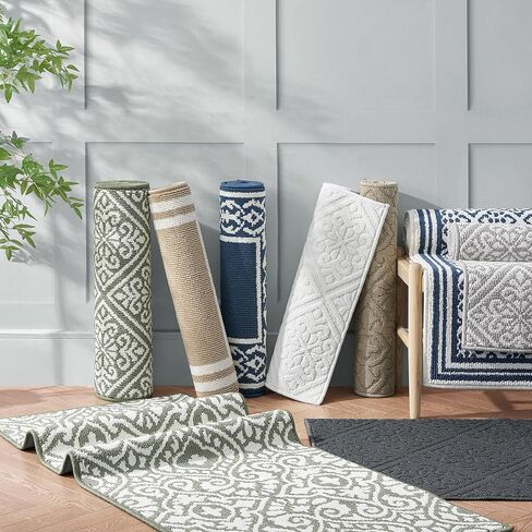 سجادة Laura Ashley عالية ومنخفضة معنقدة مقاس 26 بوصة × 72 بوصة وقابلة للغسل ومقاومة للانزلاق - رمادي فاتح Feya Solid in Kuwait