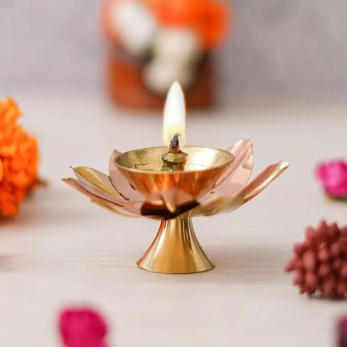 TIED RIBBONS Set of 10 Lotus Shape Brass Diyas for Pooja Home Decorations, Mandir, Temple | Decorative Flower Metal Diya Oil Lamp | Indian Pooja Return Gifts | Diwali Decorations for Home in Saudi Arabia