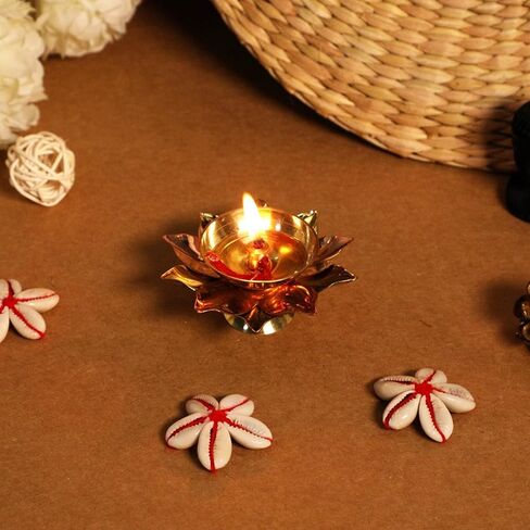 TIED RIBBONS Set of 10 Lotus Shape Brass Diyas for Pooja Home Decorations, Mandir, Temple | Decorative Flower Metal Diya Oil Lamp | Indian Pooja Return Gifts | Diwali Decorations for Home in Saudi Arabia