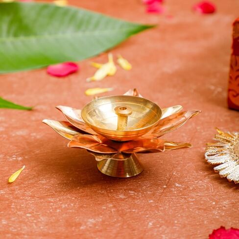 TIED RIBBONS Set of 10 Lotus Shape Brass Diyas for Pooja Home Decorations, Mandir, Temple | Decorative Flower Metal Diya Oil Lamp | Indian Pooja Return Gifts | Diwali Decorations for Home in Saudi Arabia
