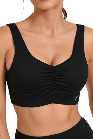 Women's Front Crunch Sports Bra with Cross Waist Band and Back U Neck High Support, Seamless, Moisture Wicking Shirt in Saudi Arabia