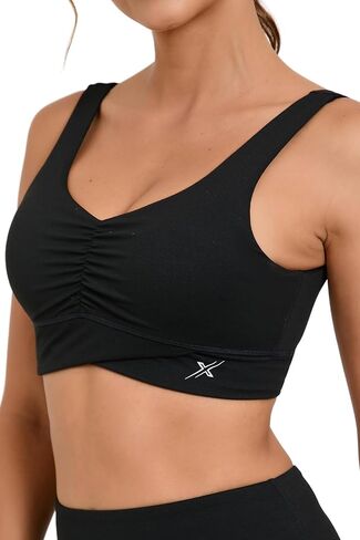 Women's Front Crunch Sports Bra with Cross Waist Band and Back U Neck High Support, Seamless, Moisture Wicking Shirt in Saudi Arabia