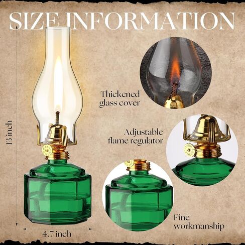 Tuanse 2 Pieces Chamber Oil Lamp Classic Kerosene Lamp Lantern Vintage Oil Lantern Decorative Hurricane Lamp with Adjustable Fire Wick for Home Indoor Use, 13 Inch Height(Green) in Kuwait