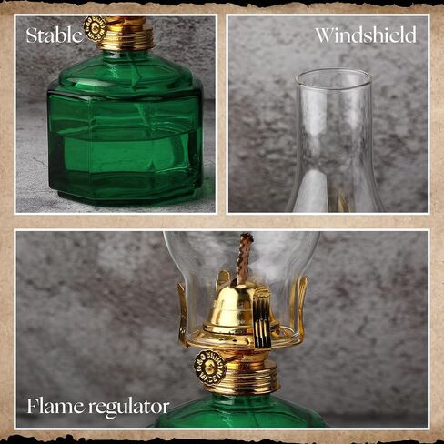 Tuanse 2 Pieces Chamber Oil Lamp Classic Kerosene Lamp Lantern Vintage Oil Lantern Decorative Hurricane Lamp with Adjustable Fire Wick for Home Indoor Use, 13 Inch Height(Green) in Kuwait