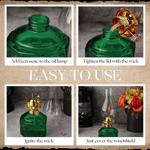 Tuanse 2 Pieces Chamber Oil Lamp Classic Kerosene Lamp Lantern Vintage Oil Lantern Decorative Hurricane Lamp with Adjustable Fire Wick for Home Indoor Use, 13 Inch Height(Green) in Kuwait