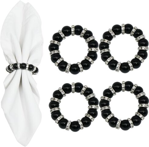 مجموعة حلقات المناديل المكونة من 4 قطع، حامل حلقات مناديل بوهو من الخرز الأحجار الكريمة لتزيين طاولة العشاء (حجر الأمازونيت) in Kuwait