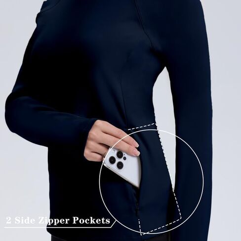 Women Thermal Shirts Long Sleeve Running Workout Tops Cold Weather Gear Fleece Base Layer Zipper Pockets in Saudi Arabia