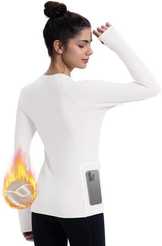 Women Thermal Shirts Long Sleeve Running Workout Tops Cold Weather Gear Fleece Base Layer Zipper Pockets in Saudi Arabia