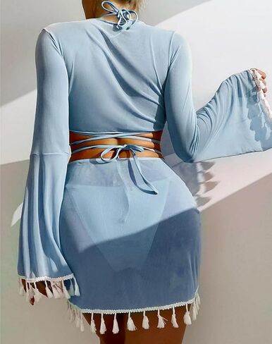 ملابس سباحة نسائية مكونة من 4 قطع بيكيني مثلث بدلة استحمام مثيرة مع تنورة لتغطية الشاطئ in Kuwait