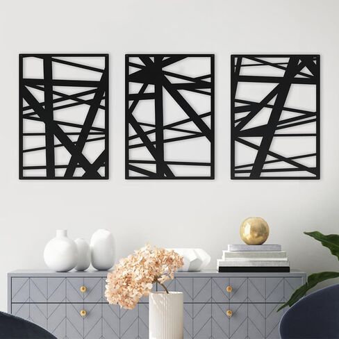 DAYSUP Large 3 Piece Black Metal Wall Art, Minimalist Abstract Metal Wall Decor for Hanging Home Wall Decor in Living Room Bedroom Bathroom Office（Black,L Size 18×13"） in Saudi Arabia