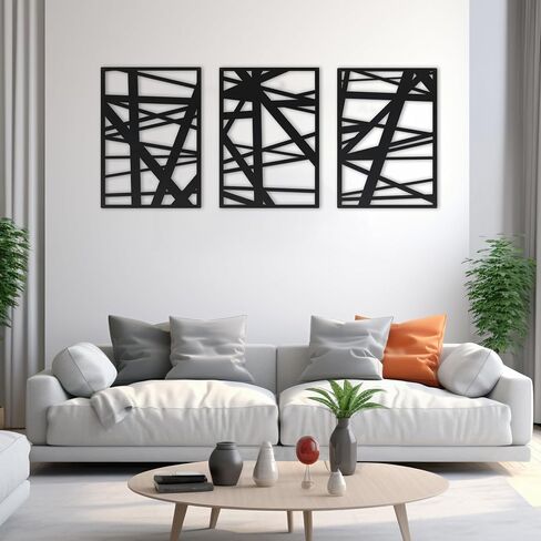 DAYSUP Large 3 Piece Black Metal Wall Art, Minimalist Abstract Metal Wall Decor for Hanging Home Wall Decor in Living Room Bedroom Bathroom Office（Black,L Size 18×13"） in Saudi Arabia