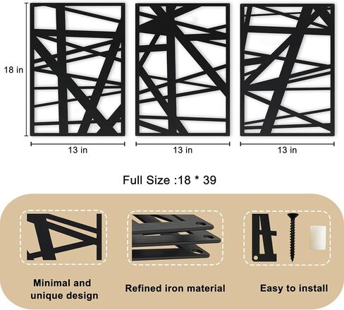 DAYSUP Large 3 Piece Black Metal Wall Art, Minimalist Abstract Metal Wall Decor for Hanging Home Wall Decor in Living Room Bedroom Bathroom Office（Black,L Size 18×13"） in Saudi Arabia