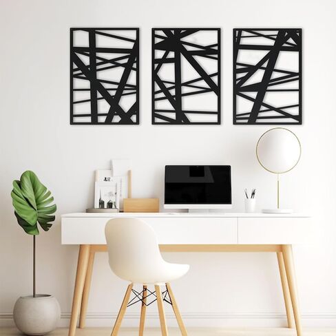 DAYSUP Large 3 Piece Black Metal Wall Art, Minimalist Abstract Metal Wall Decor for Hanging Home Wall Decor in Living Room Bedroom Bathroom Office（Black,L Size 18×13"） in Saudi Arabia