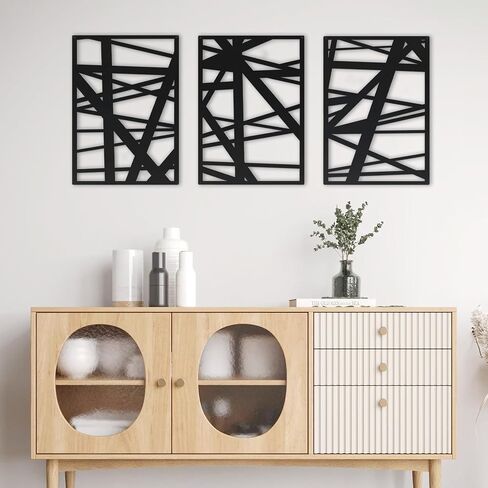 DAYSUP Large 3 Piece Black Metal Wall Art, Minimalist Abstract Metal Wall Decor for Hanging Home Wall Decor in Living Room Bedroom Bathroom Office（Black,L Size 18×13"） in Saudi Arabia
