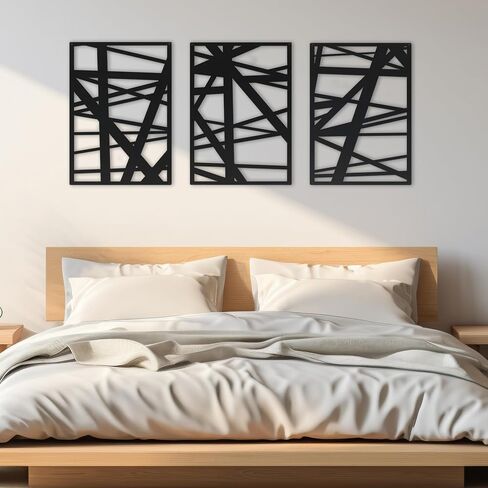 DAYSUP Large 3 Piece Black Metal Wall Art, Minimalist Abstract Metal Wall Decor for Hanging Home Wall Decor in Living Room Bedroom Bathroom Office（Black,L Size 18×13"） in Saudi Arabia