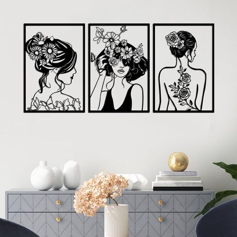 DAYSUP Large 3 Piece Black Metal Wall Art, Minimalist Abstract Metal Wall Decor for Hanging Home Wall Decor in Living Room Bedroom Bathroom Office（Black,L Size 18×13"） in Saudi Arabia