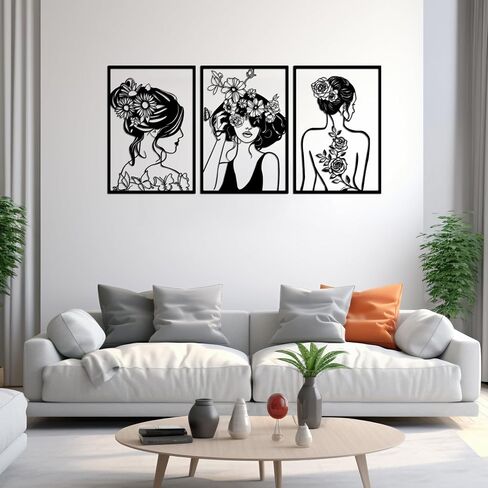 DAYSUP Large 3 Piece Black Metal Wall Art, Minimalist Abstract Metal Wall Decor for Hanging Home Wall Decor in Living Room Bedroom Bathroom Office（Black,L Size 18×13"） in Saudi Arabia