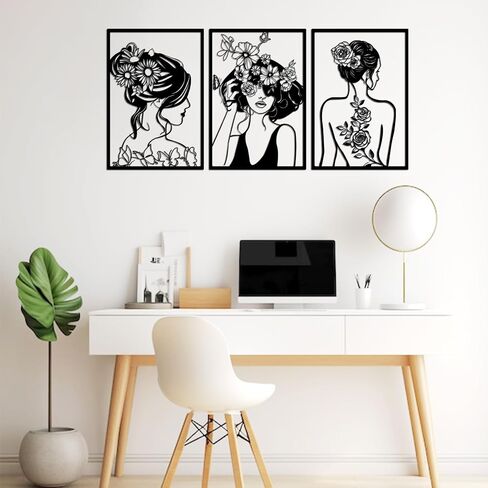 DAYSUP Large 3 Piece Black Metal Wall Art, Minimalist Abstract Metal Wall Decor for Hanging Home Wall Decor in Living Room Bedroom Bathroom Office（Black,L Size 18×13"） in Saudi Arabia