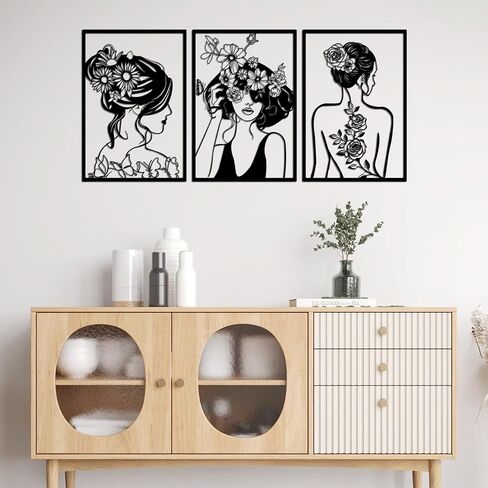 DAYSUP Large 3 Piece Black Metal Wall Art, Minimalist Abstract Metal Wall Decor for Hanging Home Wall Decor in Living Room Bedroom Bathroom Office（Black,L Size 18×13"） in Saudi Arabia