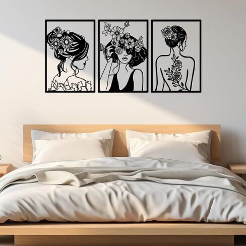 DAYSUP Large 3 Piece Black Metal Wall Art, Minimalist Abstract Metal Wall Decor for Hanging Home Wall Decor in Living Room Bedroom Bathroom Office（Black,L Size 18×13"） in Saudi Arabia