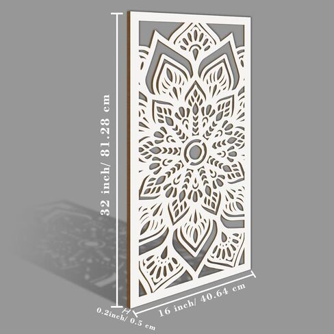 Mandala Wall Art 16x32 Inch Lotus Flower Wall Art Decor Large White Mandala Wood Wall Decor Lotus Art Hollow Wall Decor 3 Panels for Living Room Bedroom Office Wall Decor in Kuwait