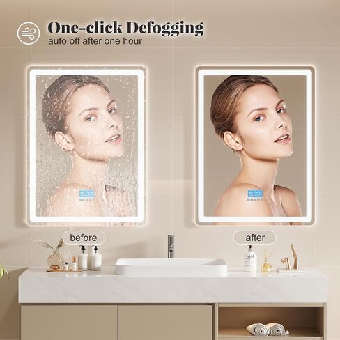 مرآة حمام LED مقاس 24 بوصة × 32 بوصة مع أضواء، مرآة حمام مثبتة على الحائط مع مكبر صوت بلوتوث، مضادة للضباب، 3 درجات حرارة اللون، وظيفة الذاكرة، زجاج مقسى، مقاومة للكسر in Saudi Arabia