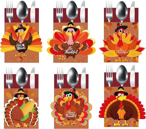 Thanksgiving Cutlery Holder Set 24PCS Thanksgiving Table Decor Set Thanksgiving Table Setting Decorations Thanksgiving Turkey Utensil Décor for Thanksgiving Autumn Fall Harvest Party Table Decoration in Saudi Arabia