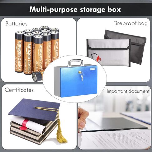 صندوق ودائع آمن من WeHere مع مفتاح، صندوق ودائع آمن صغير لتخزين المنزل وحقيبة مستندات مقاومة للماء ومقاومة للحريق، والمال والأدوية والبطاريات، ومقبض محمول وتصميم مضاد للنزع، 0.3 قدم مكعب، 12.6 × 8.6 × 4.7 بوصة in Kuwait