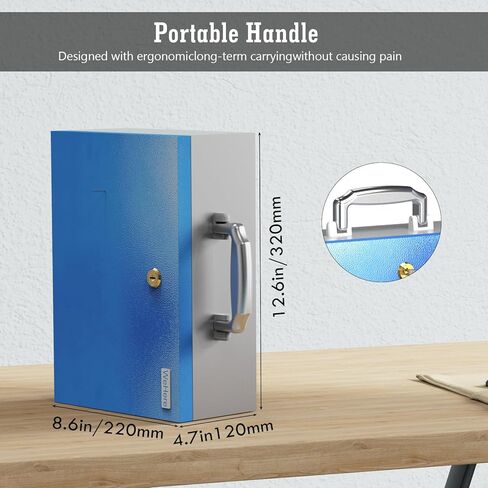 صندوق ودائع آمن من WeHere مع مفتاح، صندوق ودائع آمن صغير لتخزين المنزل وحقيبة مستندات مقاومة للماء ومقاومة للحريق، والمال والأدوية والبطاريات، ومقبض محمول وتصميم مضاد للنزع، 0.3 قدم مكعب، 12.6 × 8.6 × 4.7 بوصة in Kuwait
