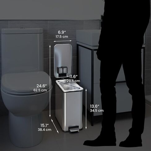 iTouchless SoftStep 3 Gallon Small Slim Bathroom Step Trash Can with AbsorbX Odor Filter & Removable Inner Bucket, Pedal Stainless Steel Garbage Bin for Bathroom, Bedroom, and Business Office Cubicle in Saudi Arabia