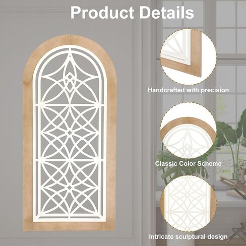 Runglecho Farmhouse Arch Wall Decor, Window Wooden Frame Panel Wall Sculpture for Home Decor Living Rooms Offices,White (20" x 41.75") in Saudi Arabia