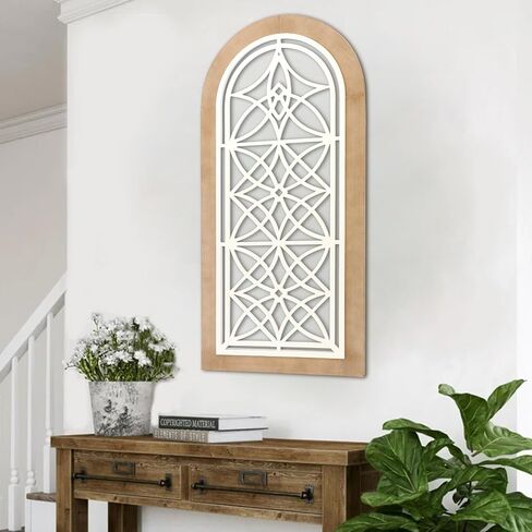 Runglecho Farmhouse Arch Wall Decor, Window Wooden Frame Panel Wall Sculpture for Home Decor Living Rooms Offices,White (20" x 41.75") in Saudi Arabia