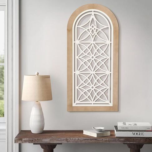 Runglecho Farmhouse Arch Wall Decor, Window Wooden Frame Panel Wall Sculpture for Home Decor Living Rooms Offices,White (20" x 41.75") in Saudi Arabia