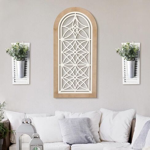 Runglecho Farmhouse Arch Wall Decor, Window Wooden Frame Panel Wall Sculpture for Home Decor Living Rooms Offices,White (20" x 41.75") in Saudi Arabia