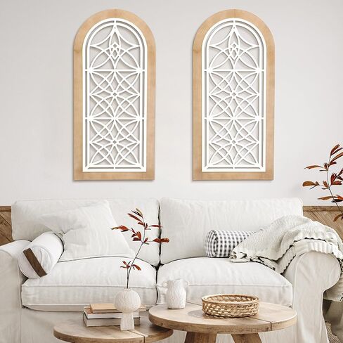 Runglecho Farmhouse Arch Wall Decor, Window Wooden Frame Panel Wall Sculpture for Home Decor Living Rooms Offices,White (20" x 41.75") in Saudi Arabia