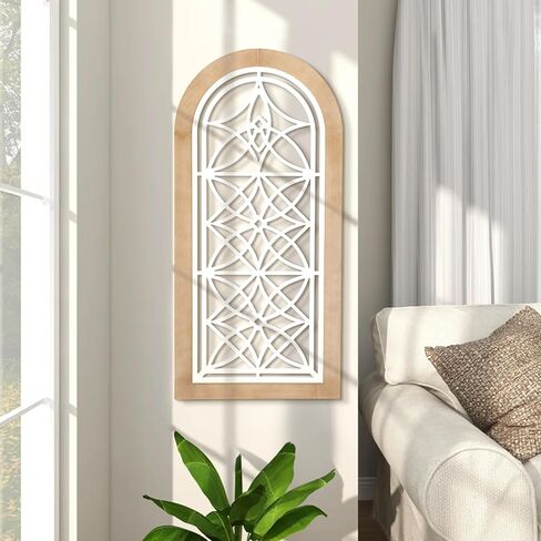 Runglecho Farmhouse Arch Wall Decor, Window Wooden Frame Panel Wall Sculpture for Home Decor Living Rooms Offices,White (20" x 41.75") in Saudi Arabia