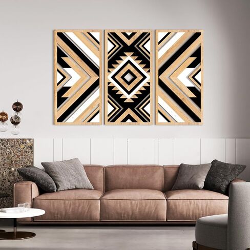 ANHUIB Aztec جدار الفن الغربي الخشب جدار ديكور كبير 3 لوحات 16x32 بوصة مزرعة سوداء بوهو منحوتات الجدار الهندسية للمنزل غرفة المعيشة غرفة نوم مكتب ديكور معلق in Kuwait